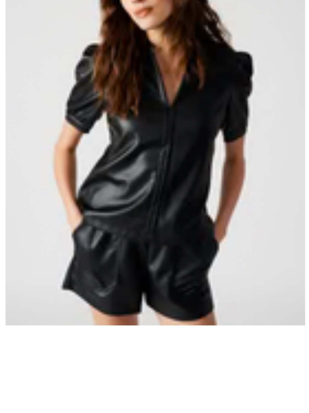 Steve Madden Black Faux Leather Puff Sleeve Top